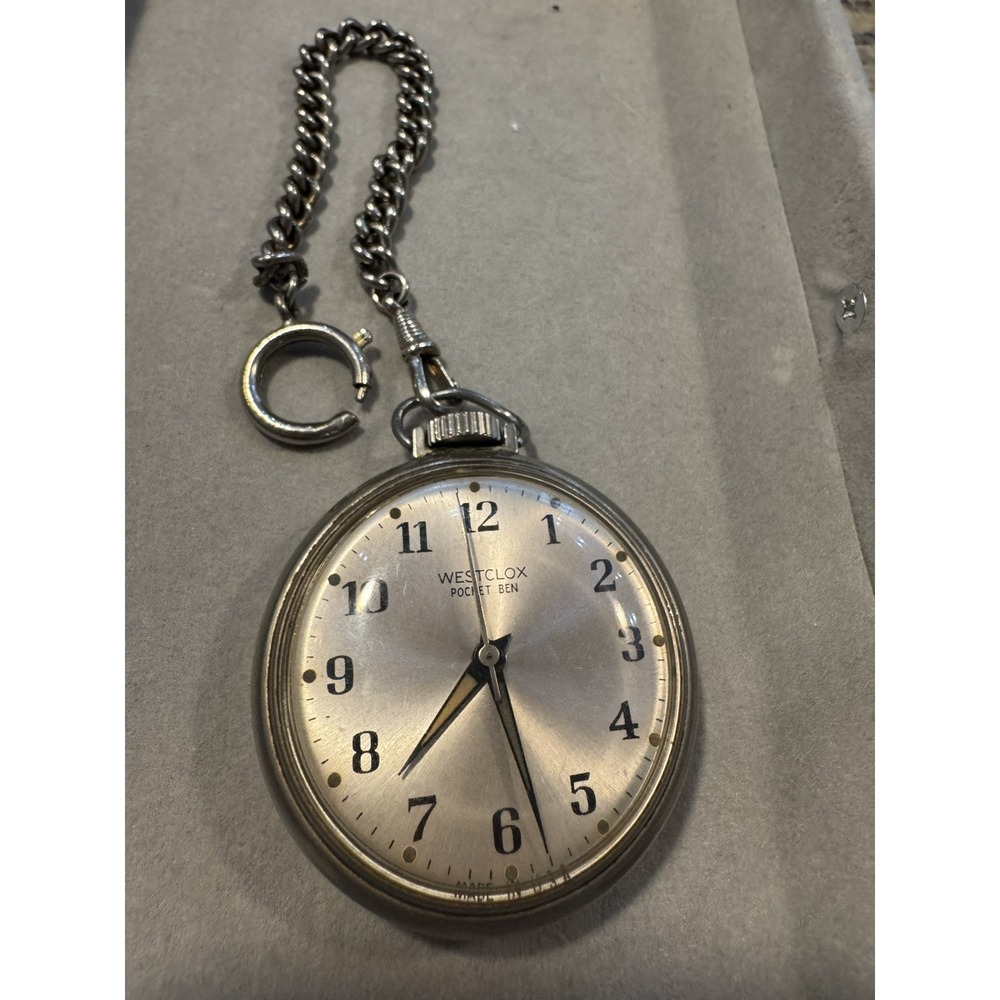Vintage Westclox Pocket Ben Pocket Watch UNTESTED with chain